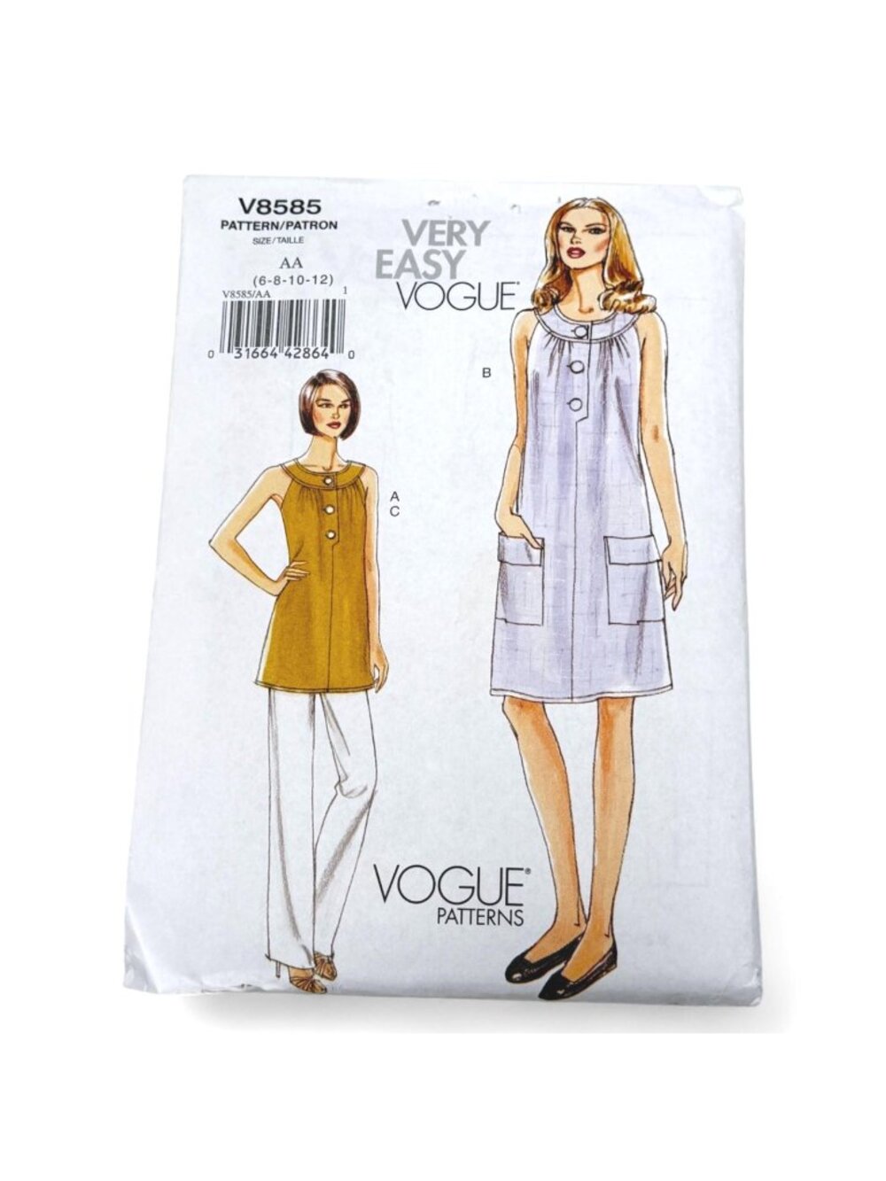 Vogue V8585 Dress Sleeveless Pants Size 6 8 10 12 Summer Sewing Pattern Uncut